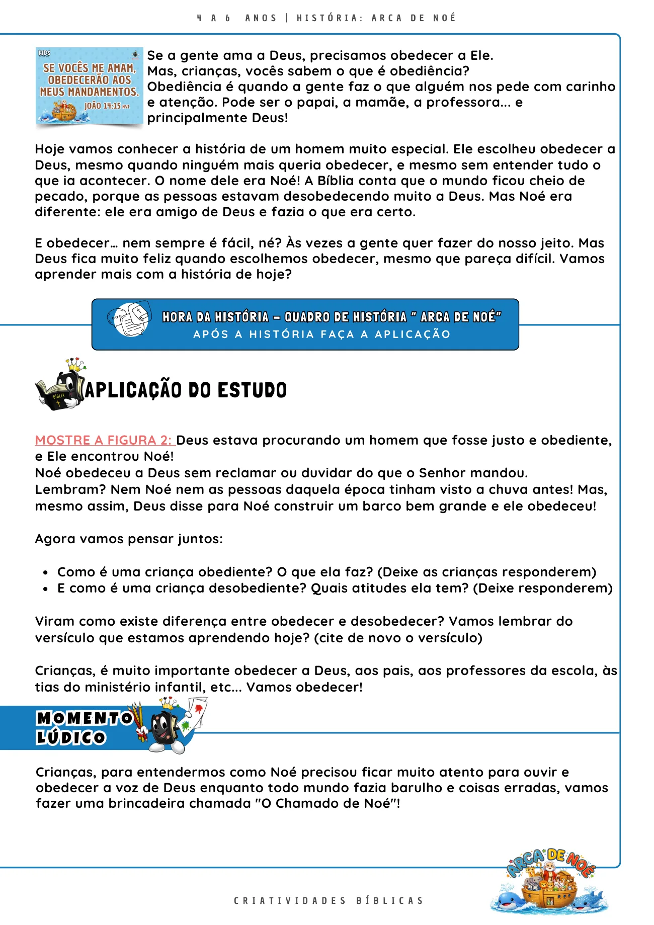 Página real da apostila Kids: Hora da História da Arca de Noé